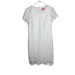Betsey Johnson White Floral Lace Short Sleeve Sheath Dress Womens Size 4 Elegant